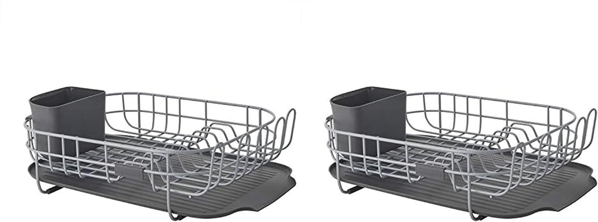 KitchenAid Large Capacity Full Size Rust Resistant Dish Rack with Angled Drain Board and Removable Flatware Caddy, Light Grey