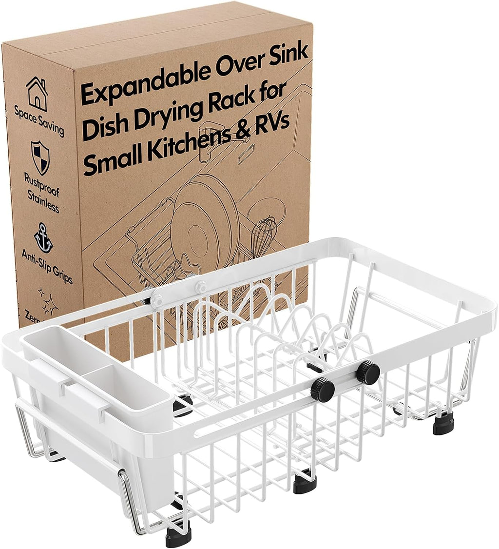Red Expandable Dish Drying Rack Over The Sink with Anti Slip Grip