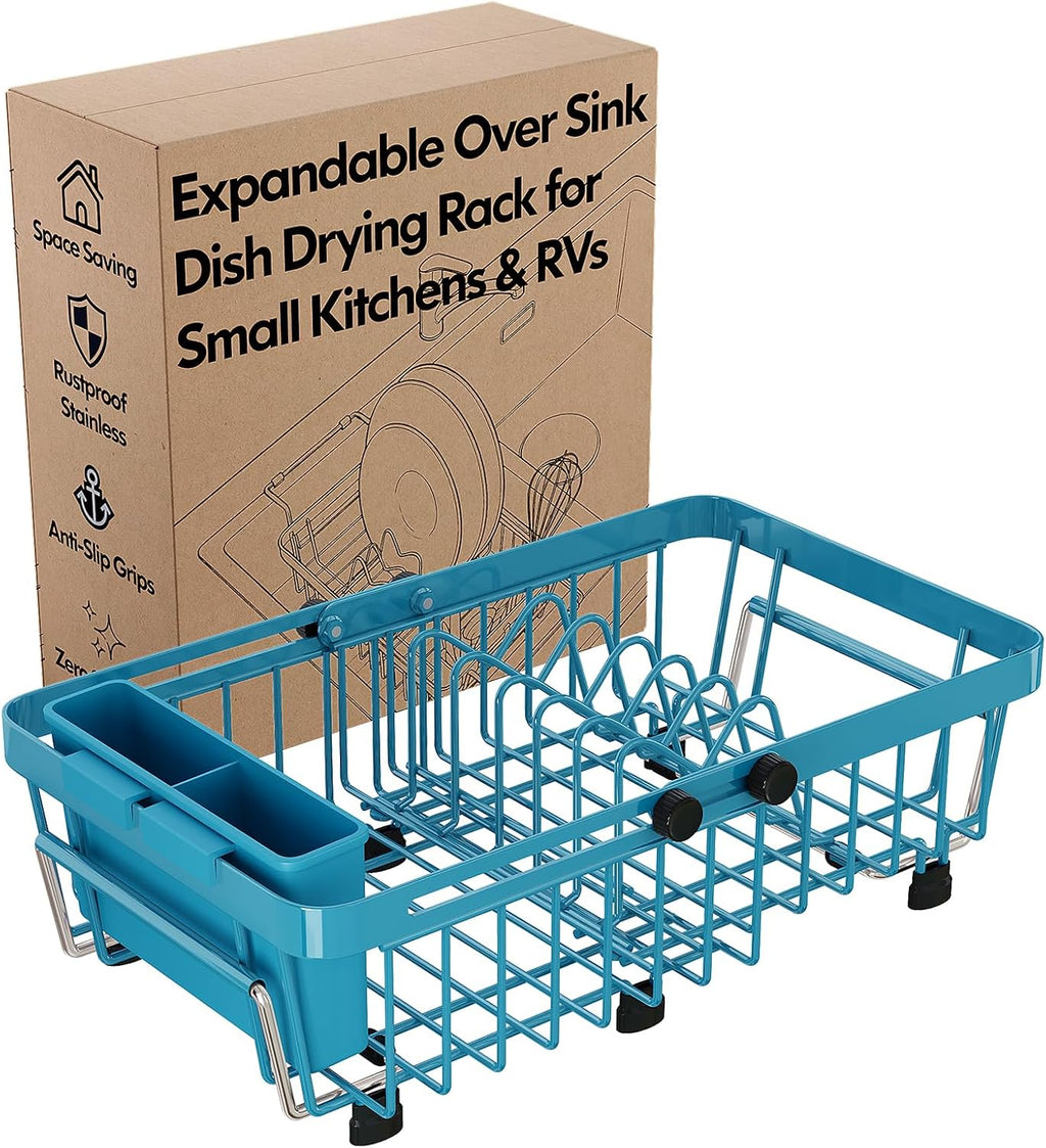 Red Expandable Dish Drying Rack Over The Sink with Anti Slip Grip