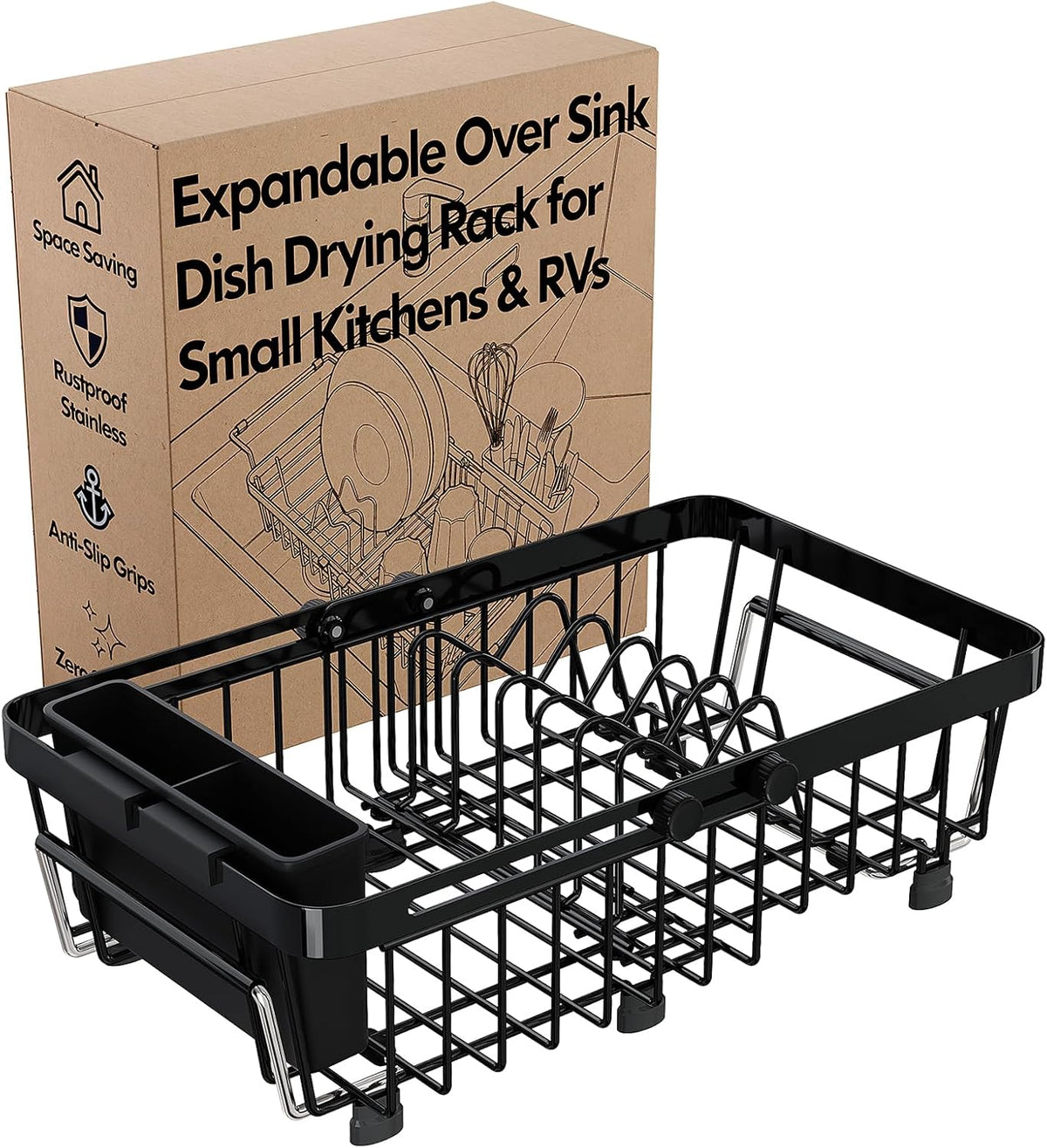 Red Expandable Dish Drying Rack Over The Sink with Anti Slip Grip