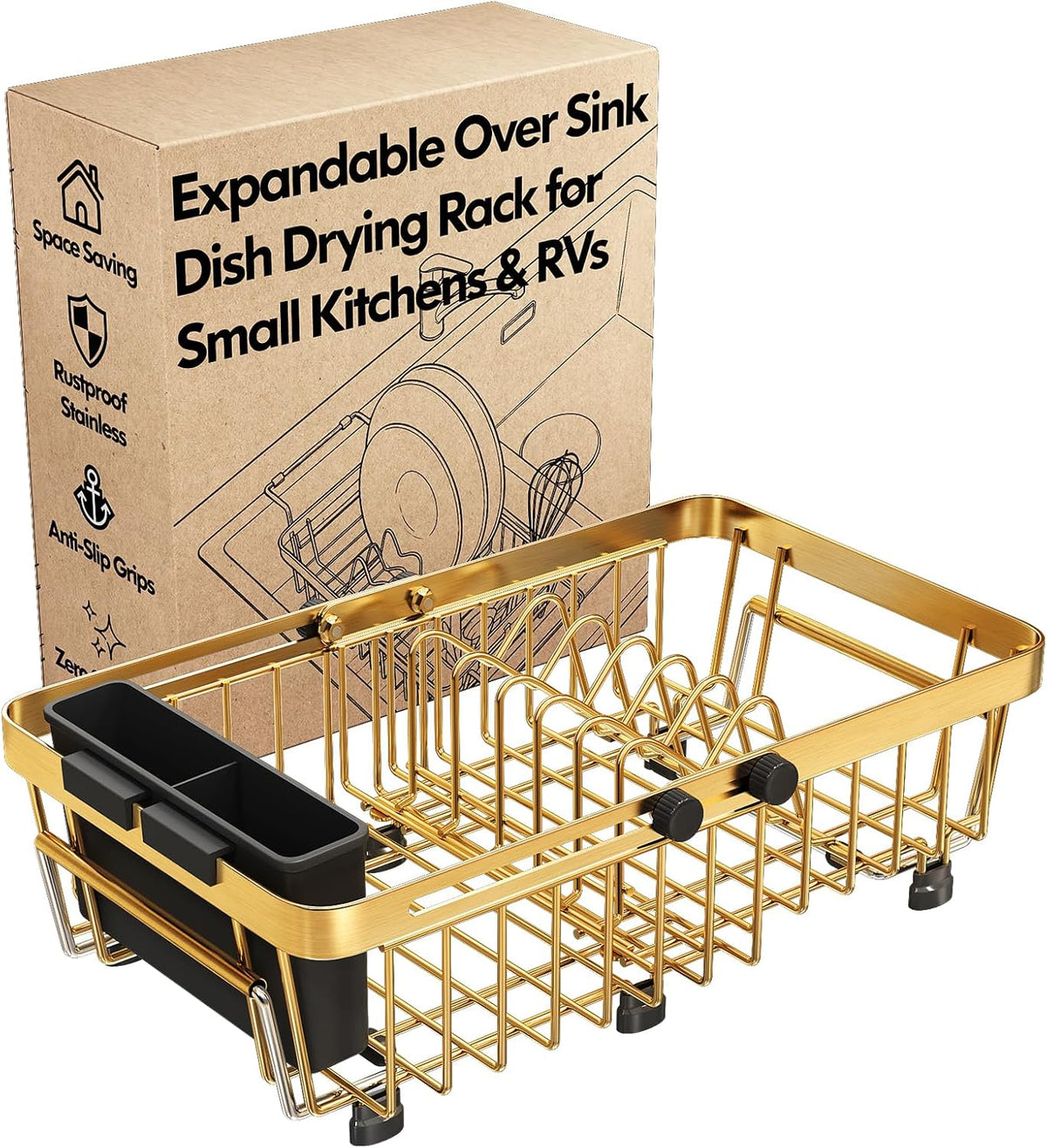 Red Expandable Dish Drying Rack Over The Sink with Anti Slip Grip
