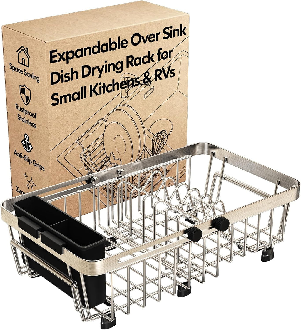 Red Expandable Dish Drying Rack Over The Sink with Anti Slip Grip