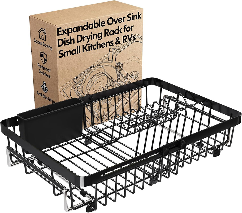 Red Expandable Dish Drying Rack Over The Sink with Anti Slip Grip