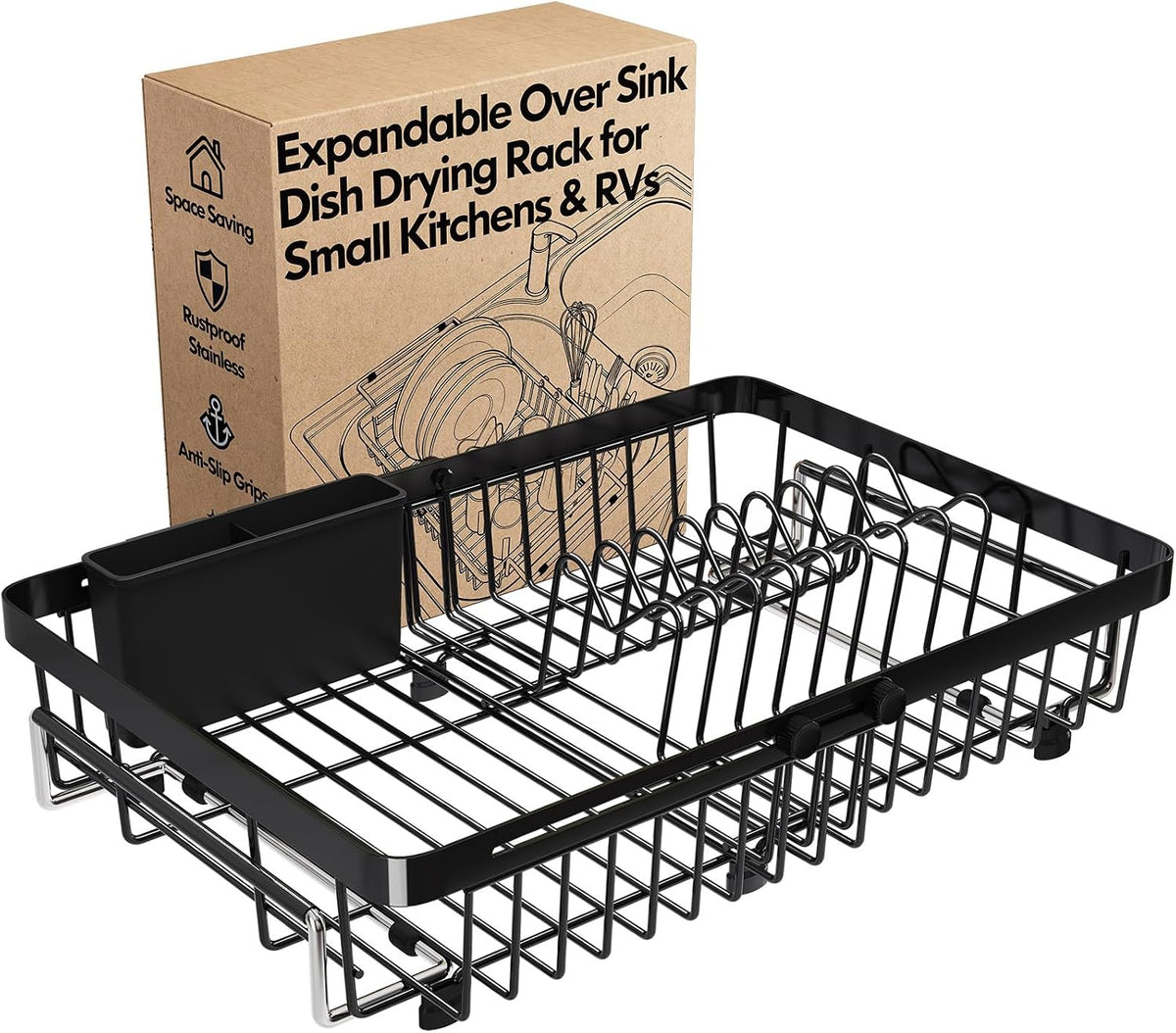 Red Expandable Dish Drying Rack Over The Sink with Anti Slip Grip