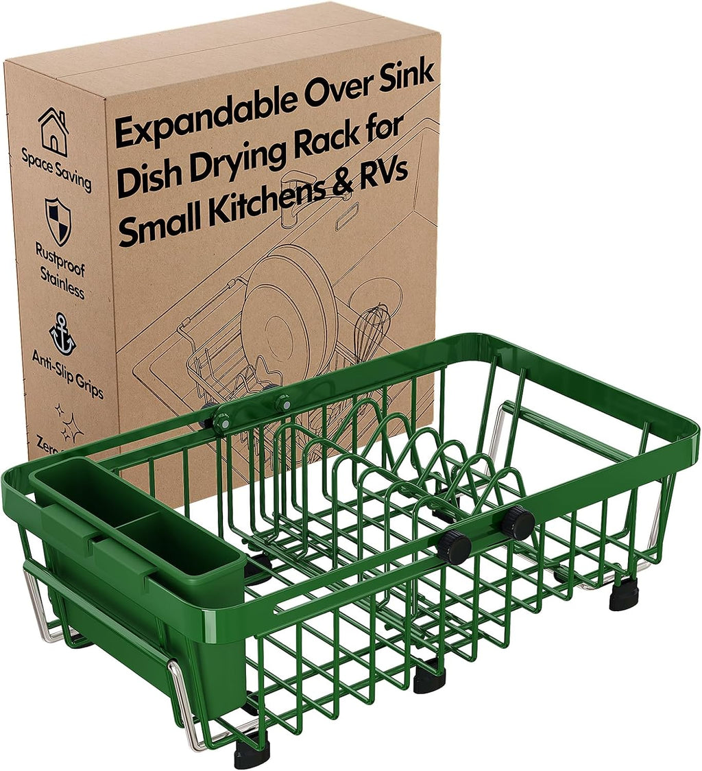 Red Expandable Dish Drying Rack Over The Sink with Anti Slip Grip