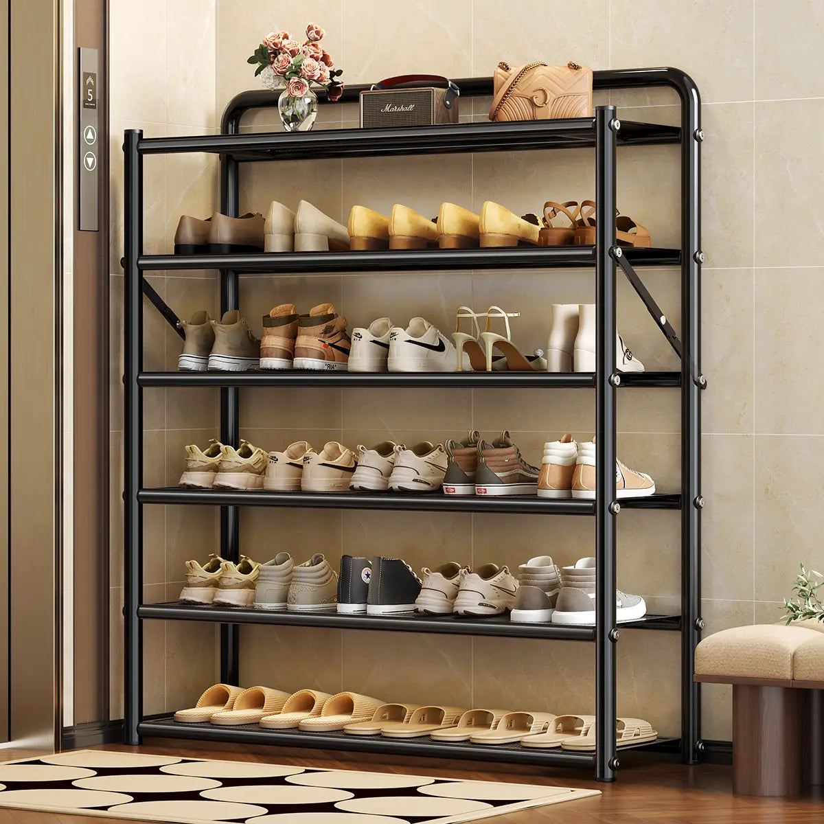 MiaoLi 4-Tier ABS Plastic Adjustable Shoe Rack Organizer for Home
